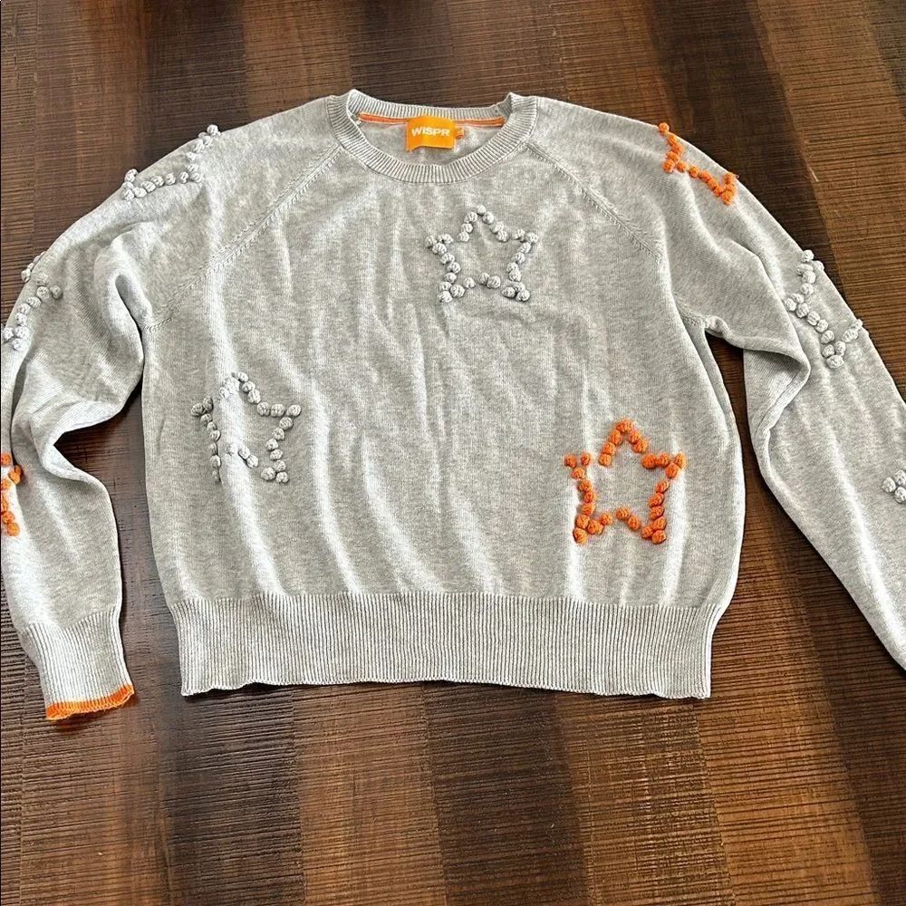 Wispr Light Gray Sweater with Orange Star Embellishments